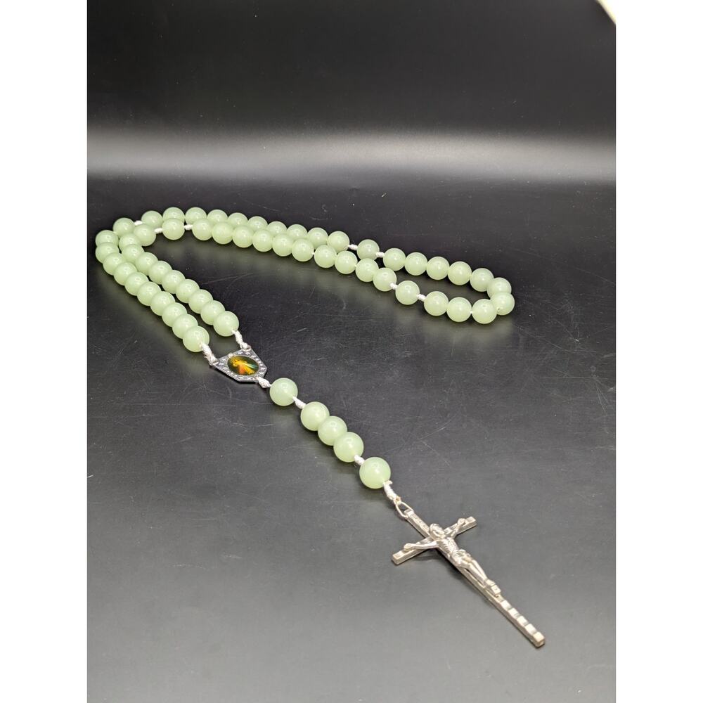 Vintage Glow in the Dark Rosary Large Chunky Pale Green Beads Made in Italy